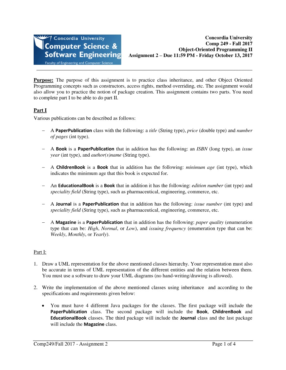 COMP249 Assignment 2 (Fall 2017)