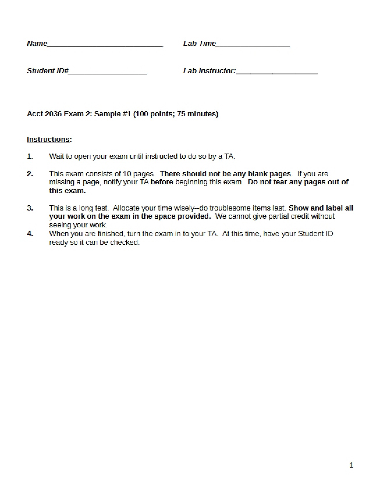 First Sample Exam 2