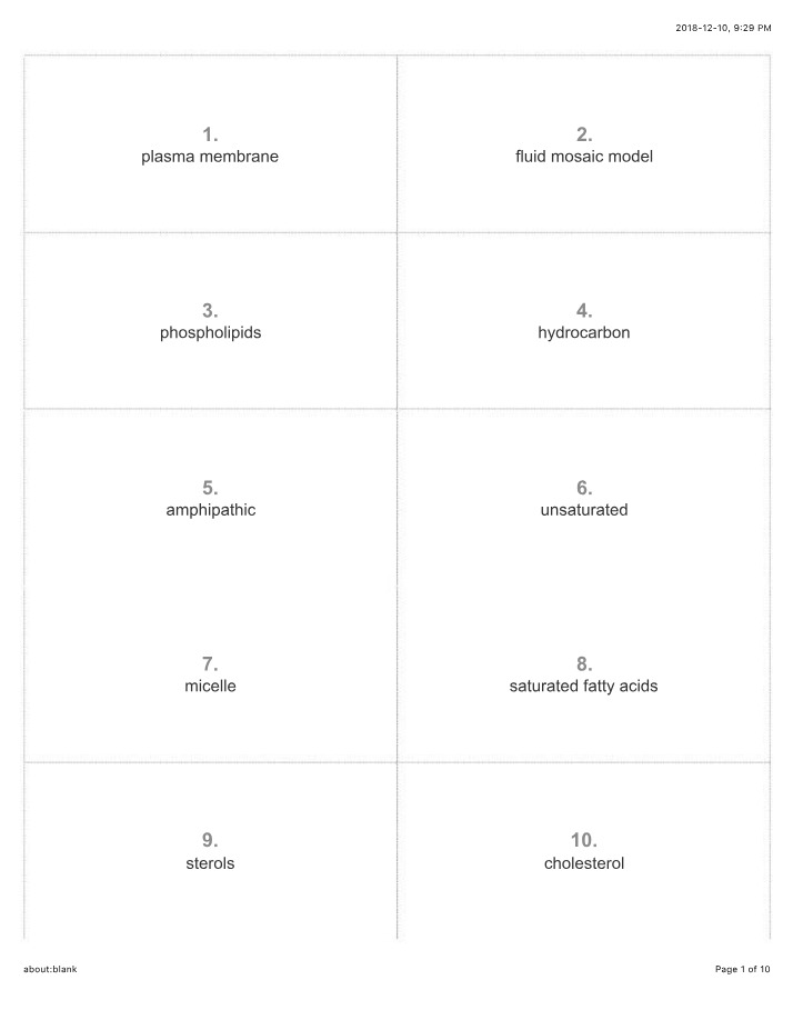 Vocabulary for Plasma Membrane Fluid Mosaic Model and Transport Mechanisms
