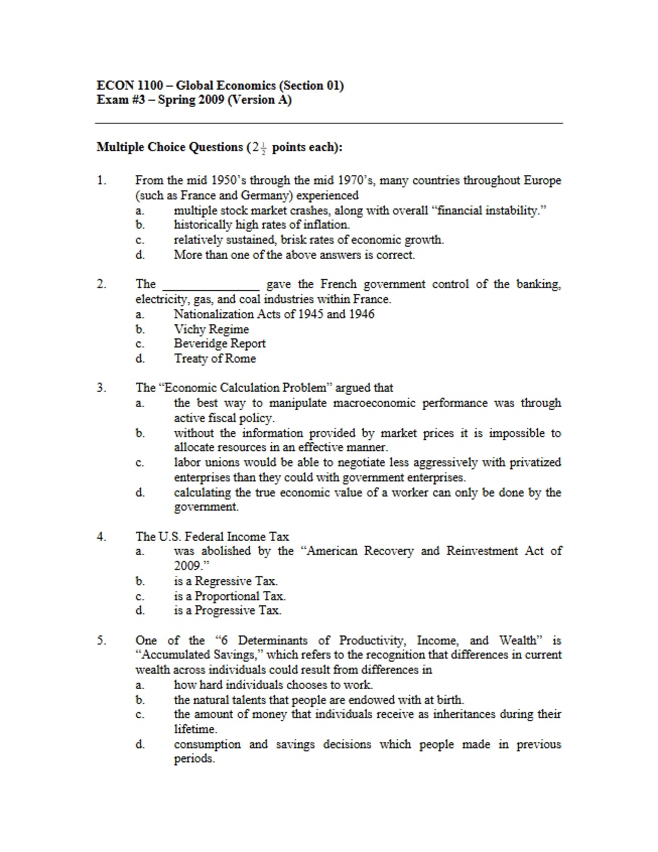 Global Economics Third Graded Assessment