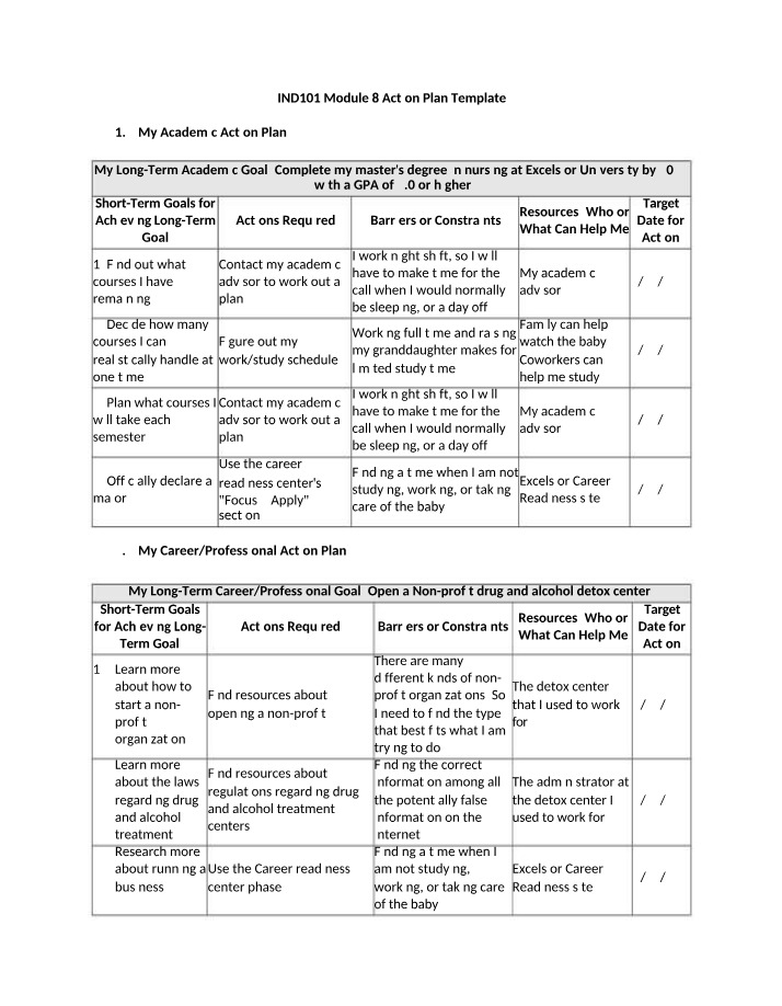 IND101 Module 8 Action Plan Draft