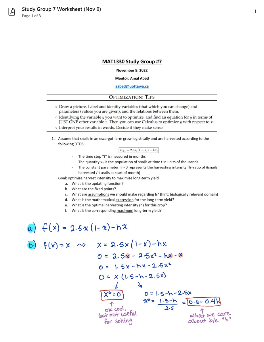 Worksheet for MAT1330 Study Group