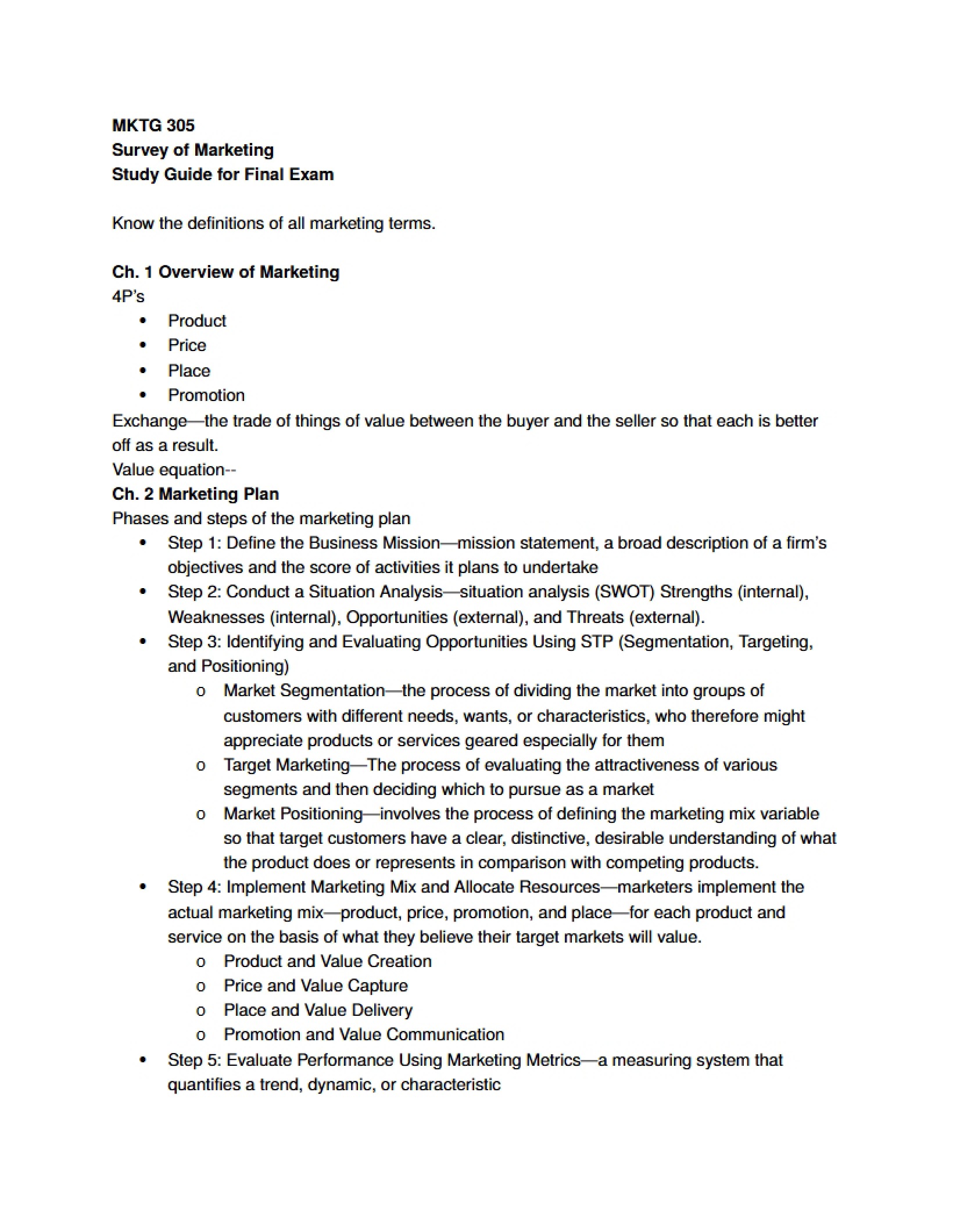 Marketing Final Study Guide