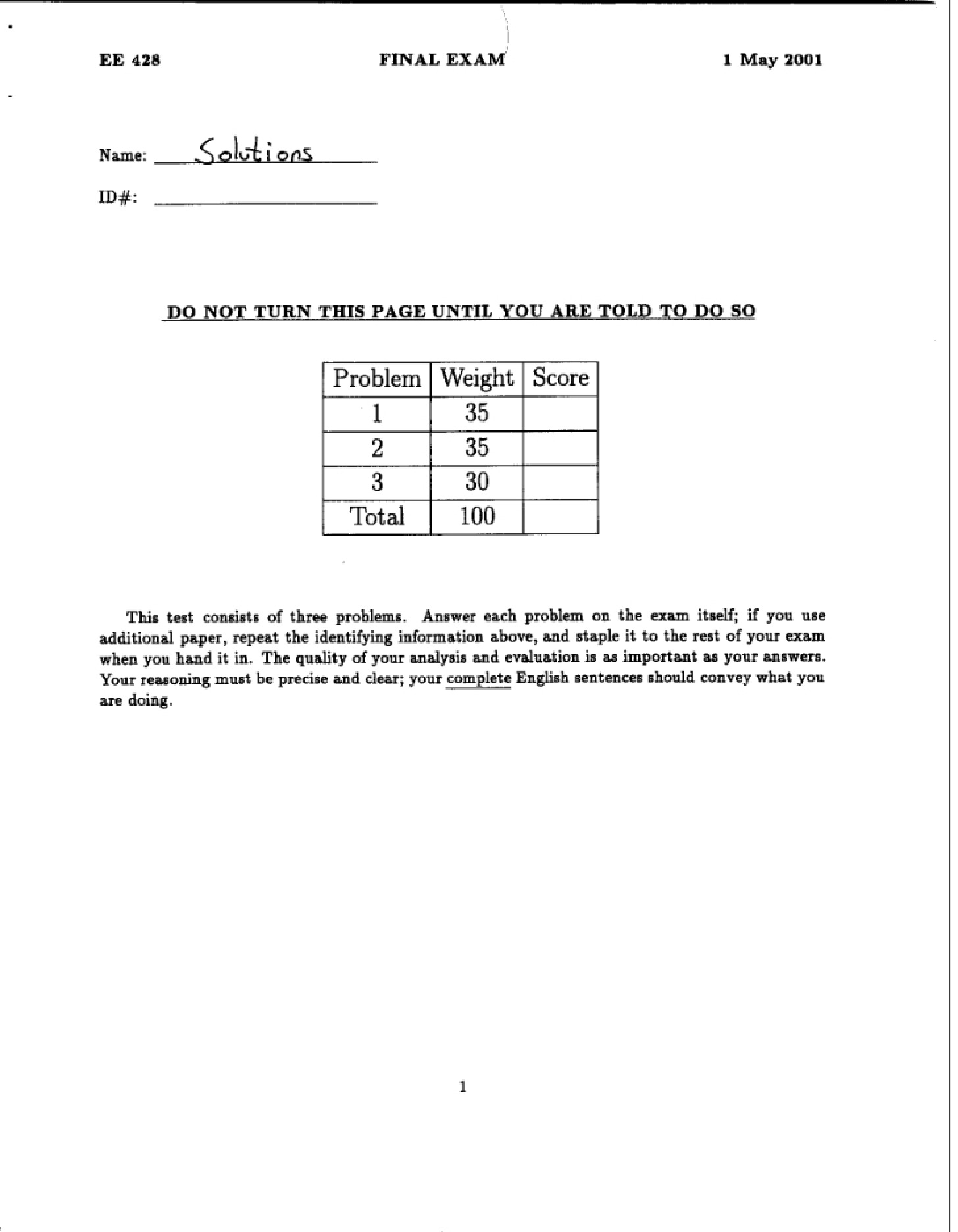 Spring 2001 Final Assessment