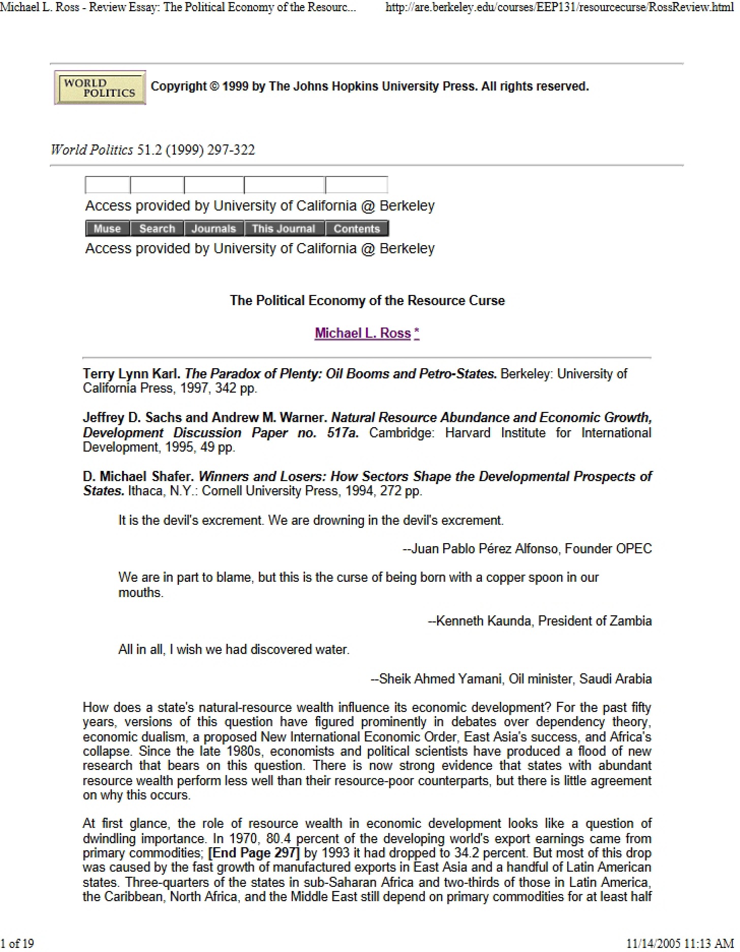 Political Economy of the Resource Curse A Review Essay