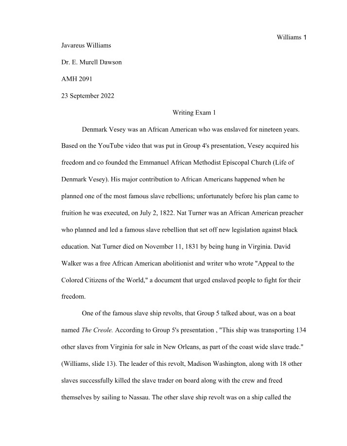 Writing Exam 1 - AMH 2091