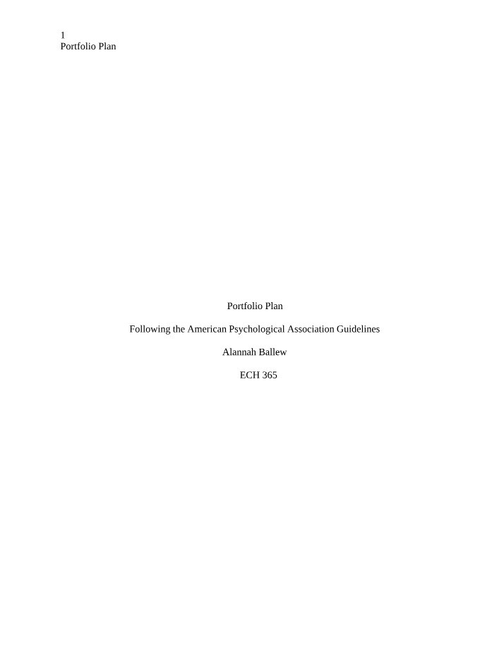 Assessment Portfolio Plan for a 4-Year-Old