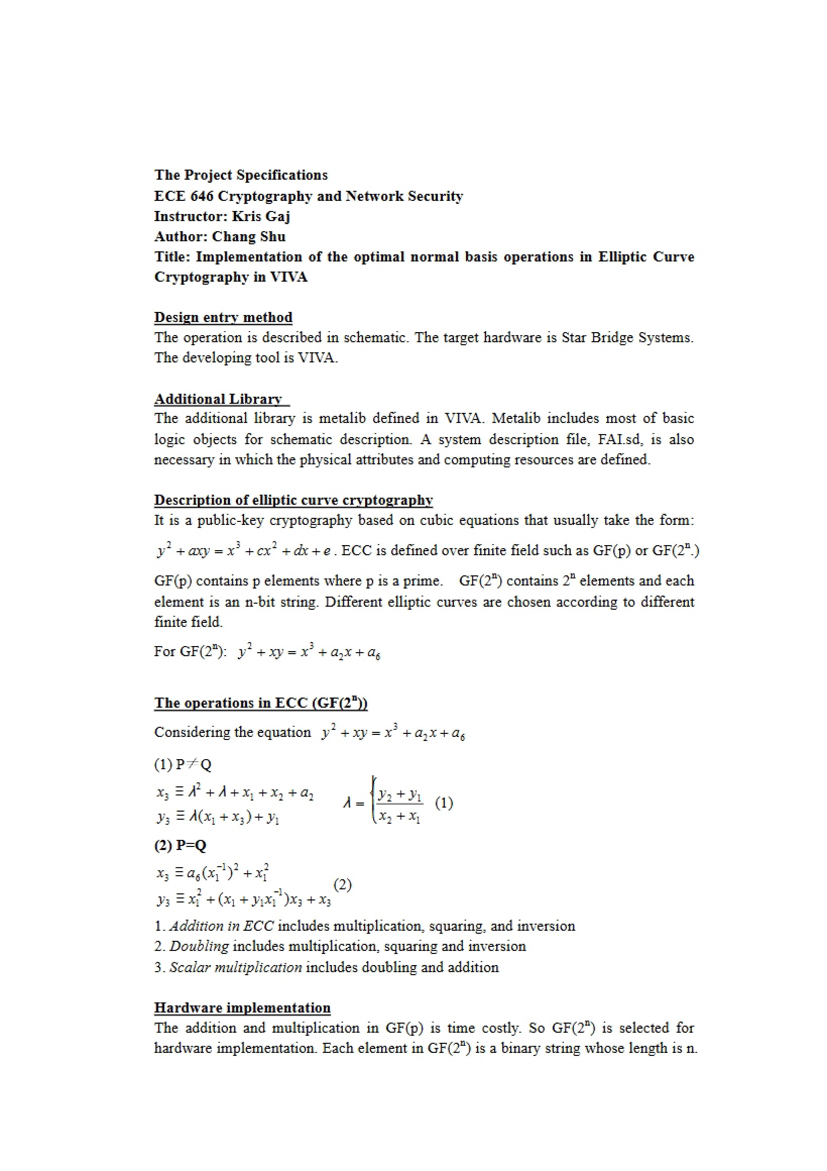 Specifications for the Course Project