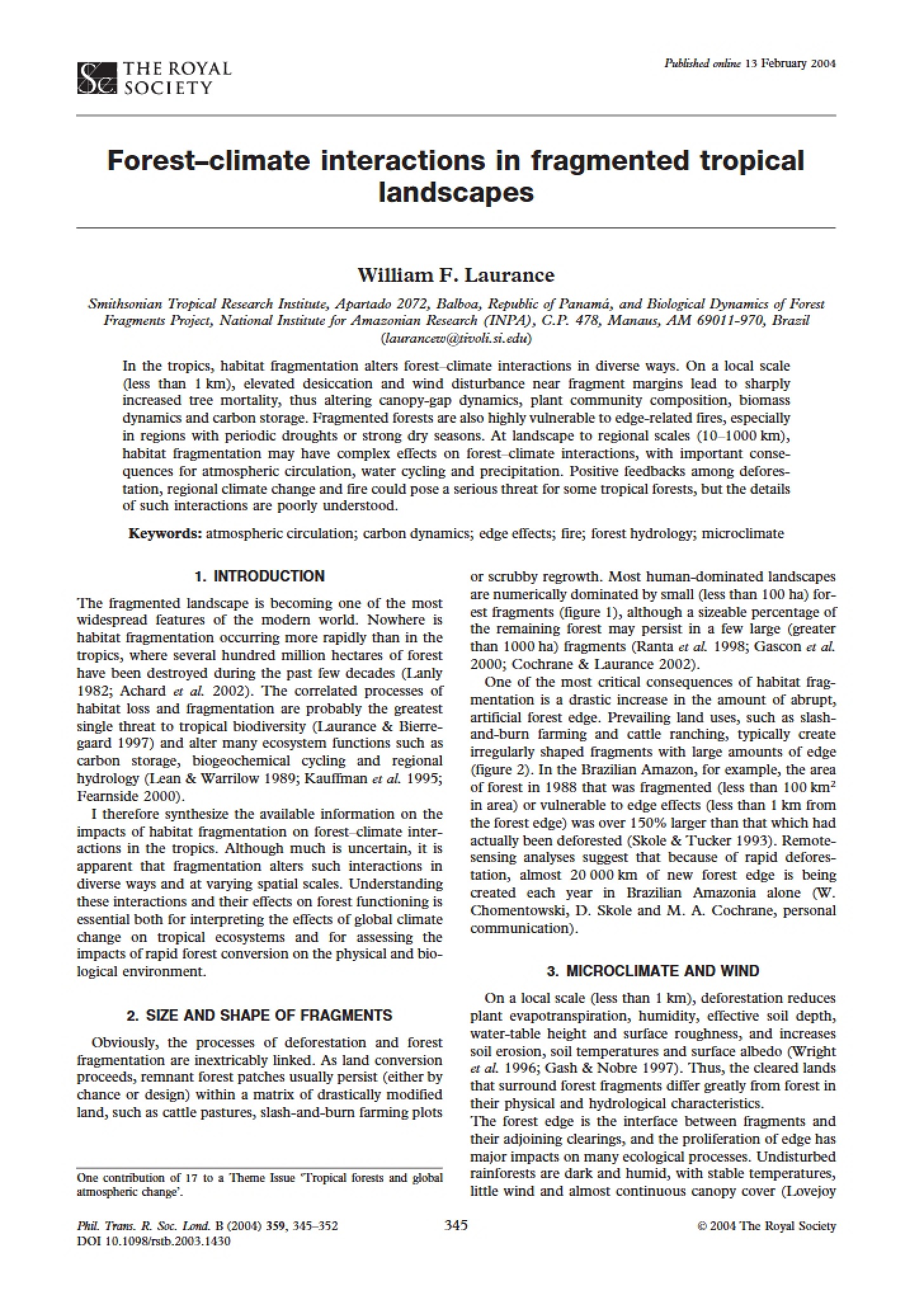 Tropical Landscape Fragmentation and Forest-Climate Interactions