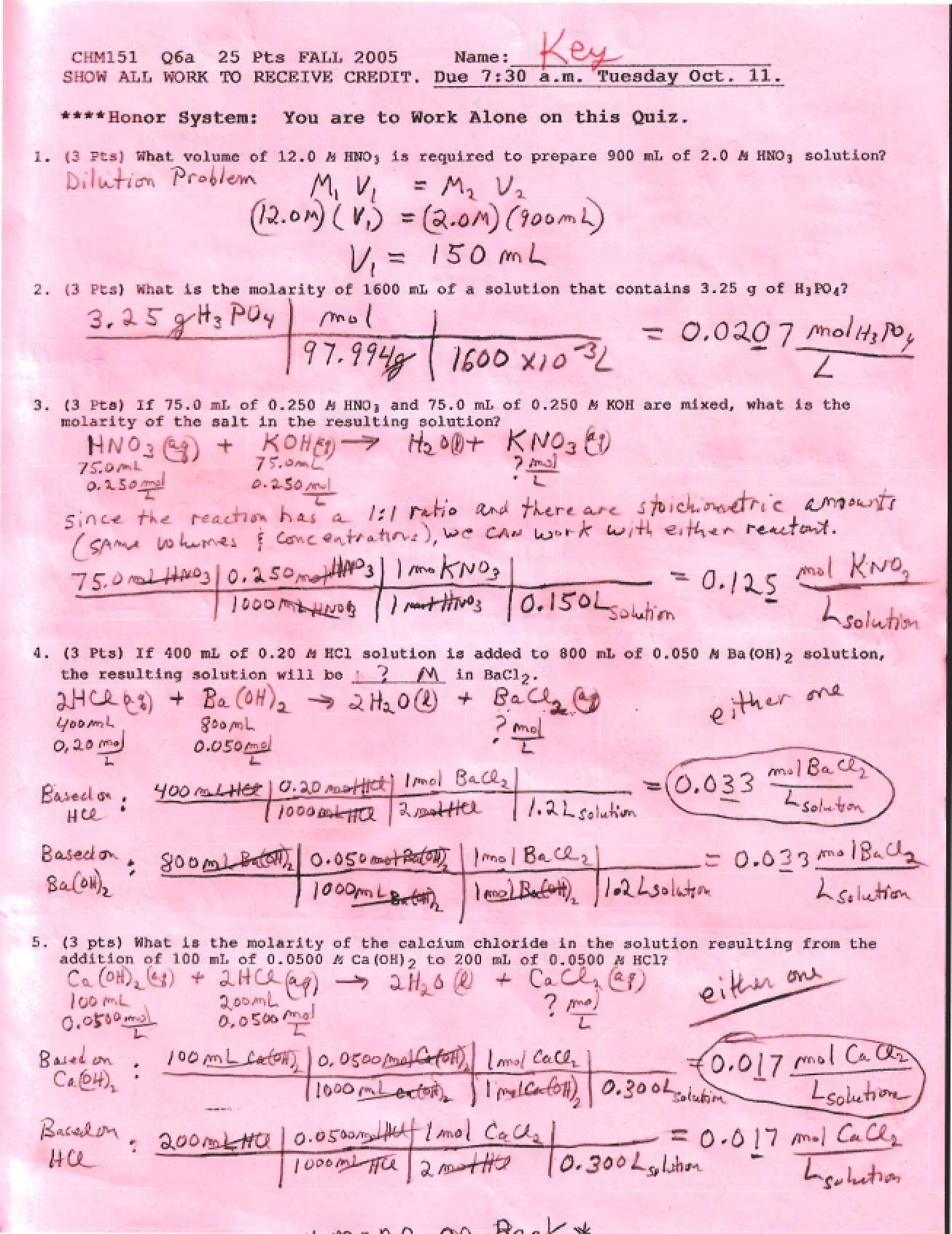 Key for Quiz 6a (TR F05)