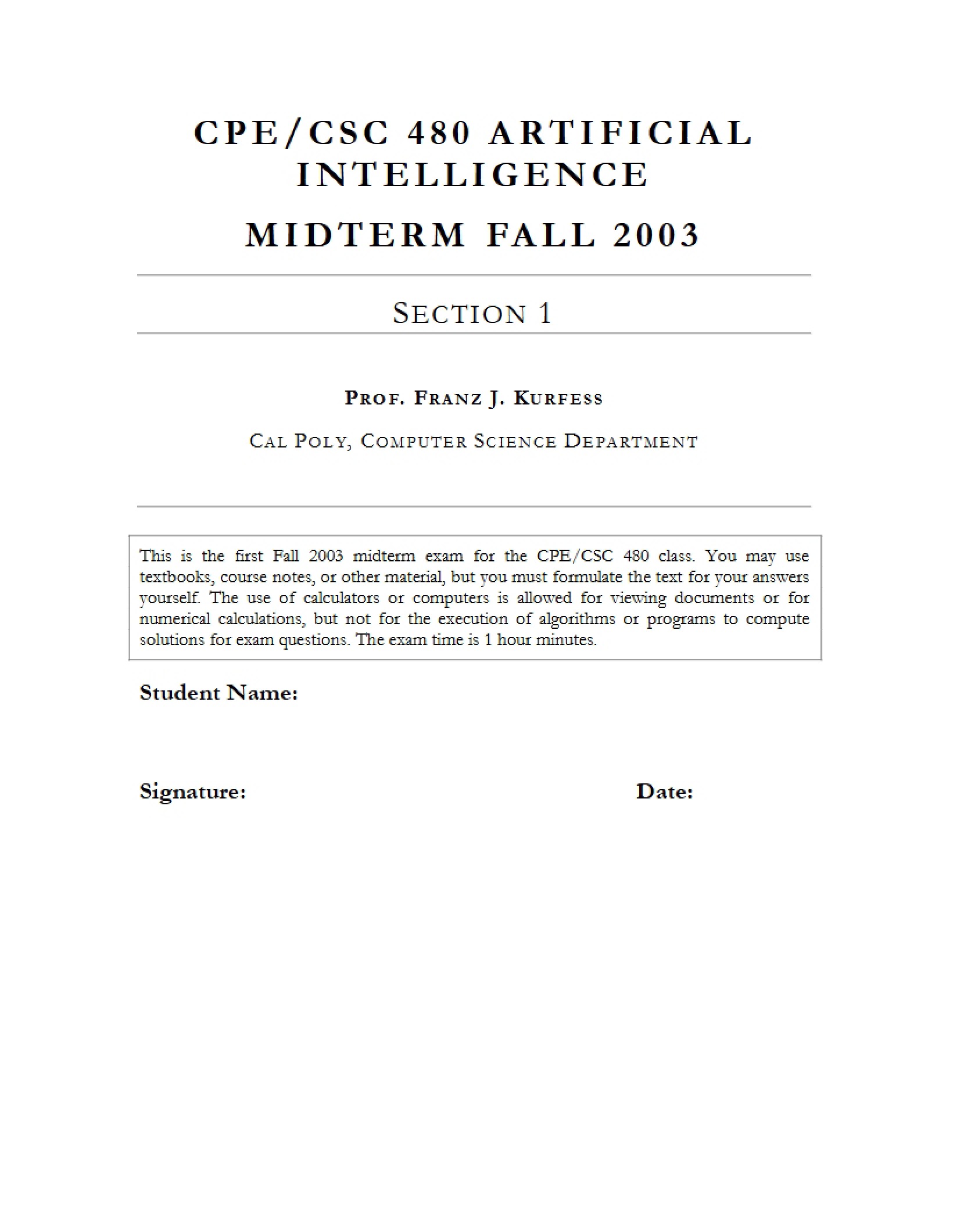Fall Midterm AI