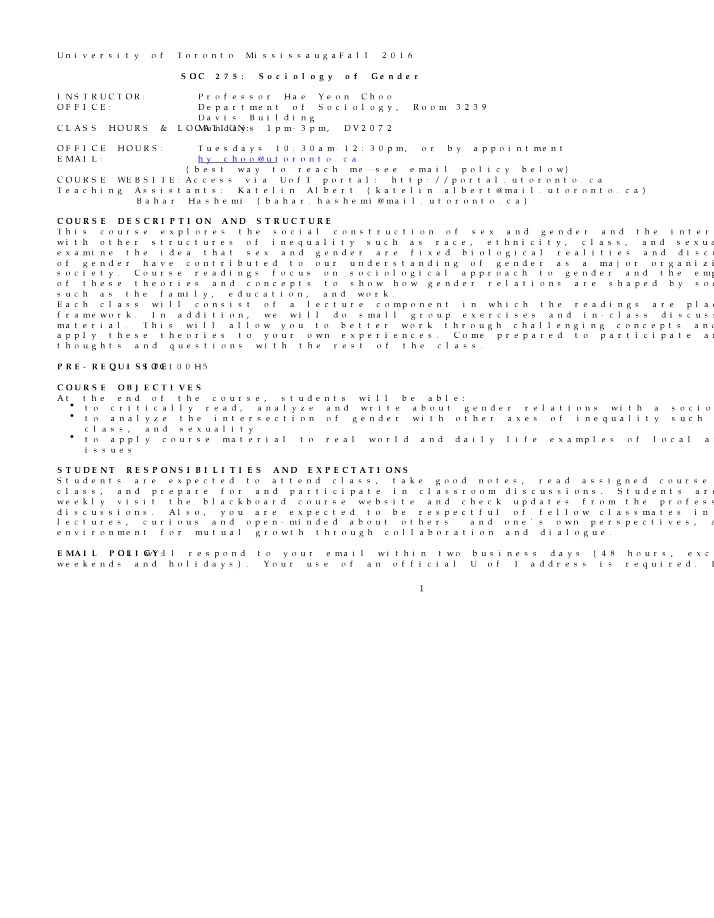 SOC275H5F Course Syllabus 2016