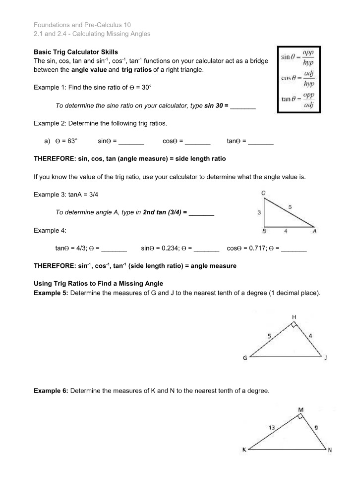 Calculation of Missing Angles
