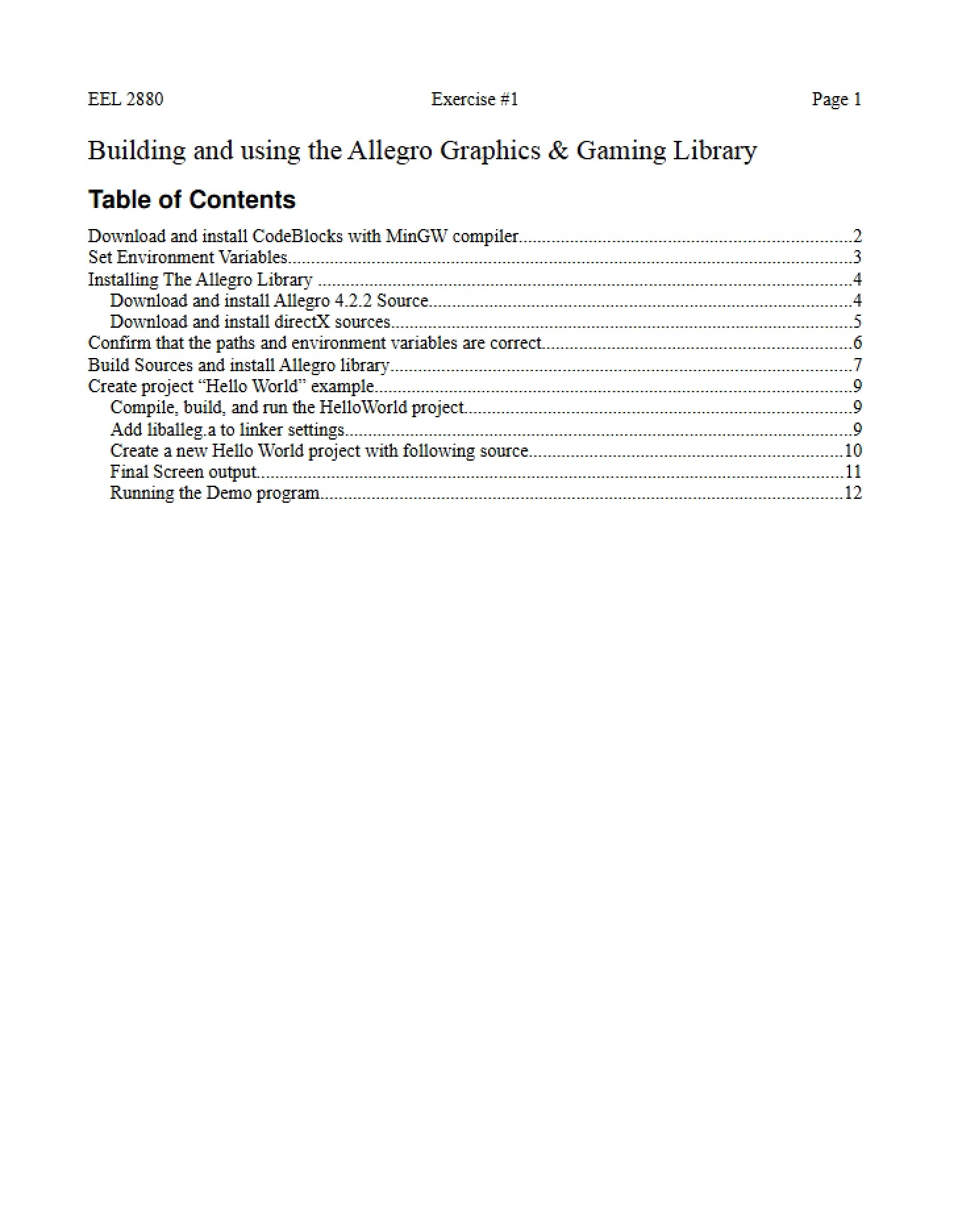 Allegro Gaming and Graphics Library Usage and Construction