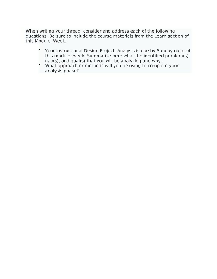 Instructional Design Project - Identifying Problems