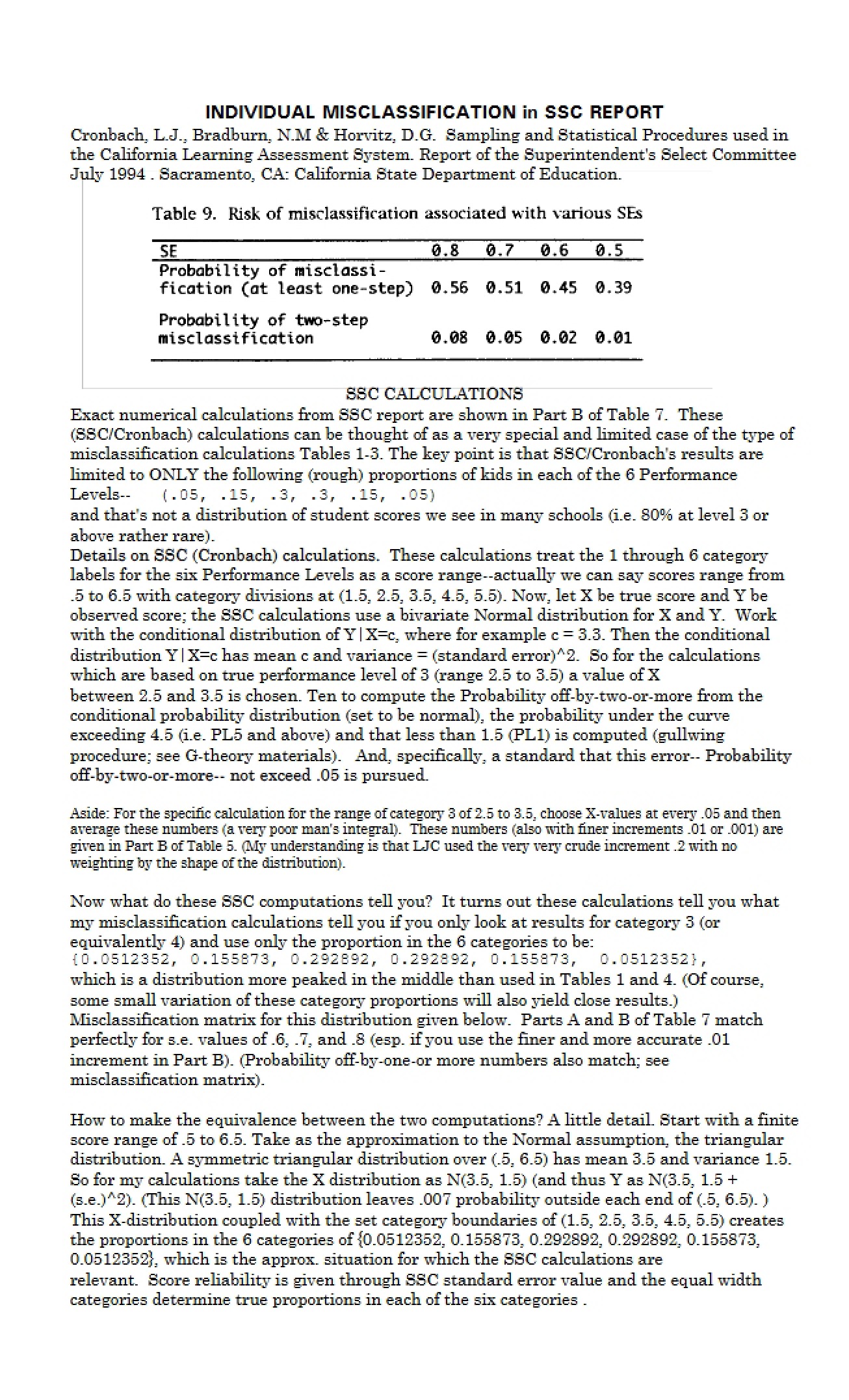 Examination of Individual Misclassification in an SSC Report