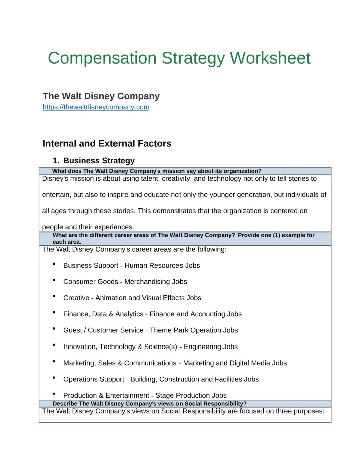Compensation Strategy at The Walt Disney Company