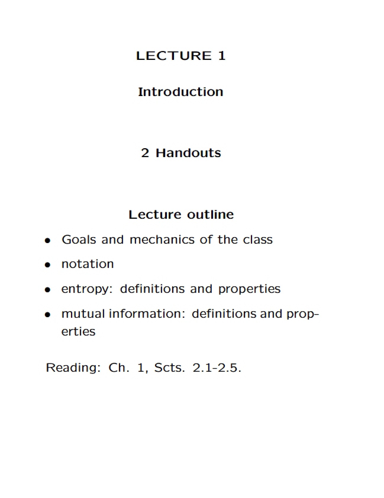 Introductory Lecture 1