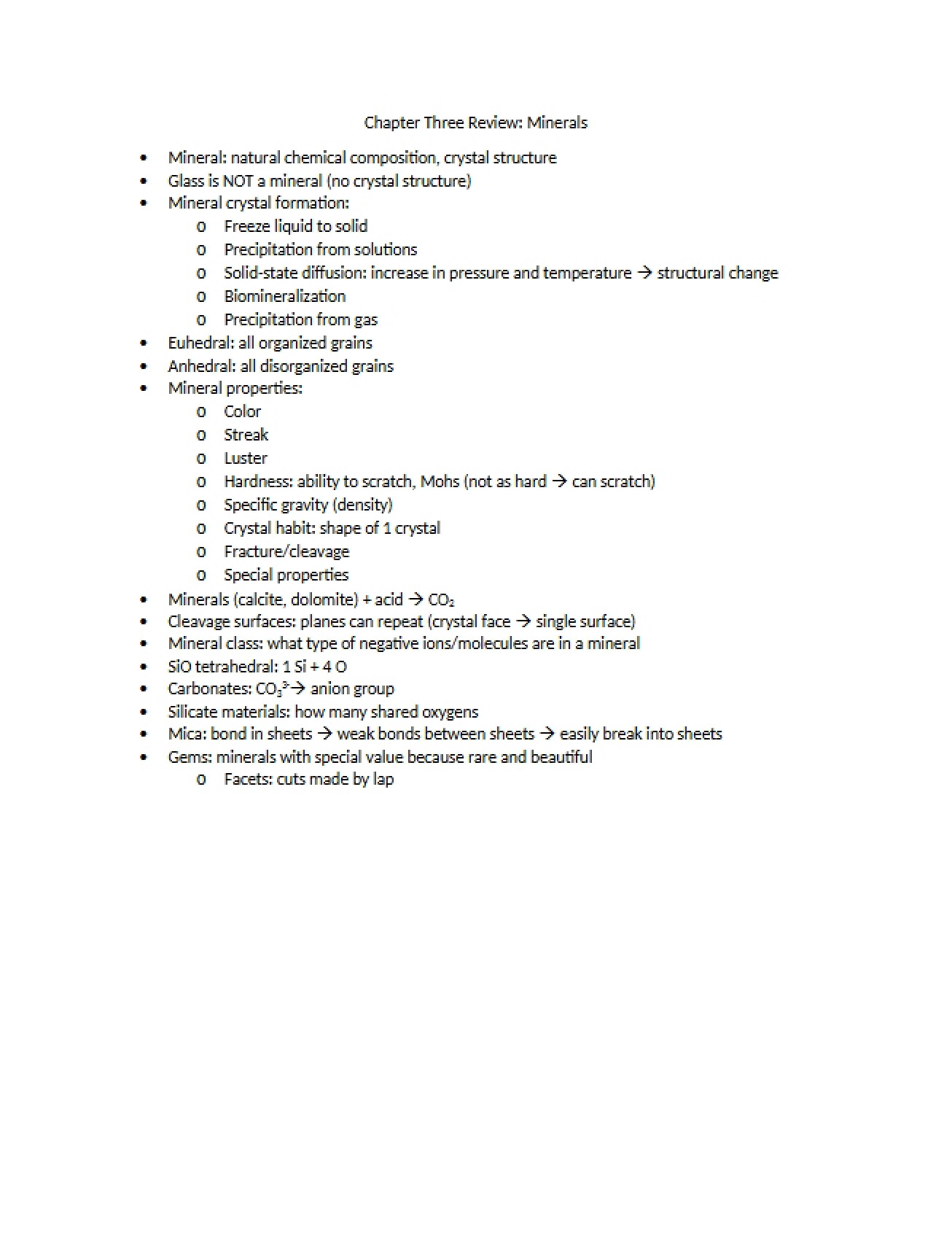 Review of Minerals (Chapter 3)