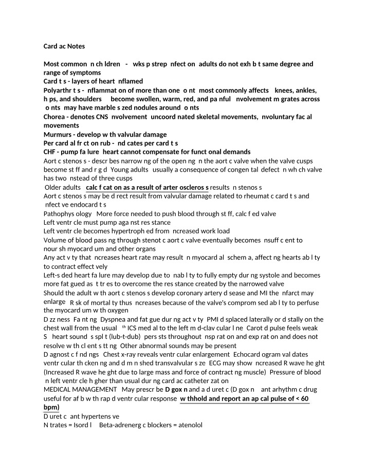 Cardiac 2 Notes