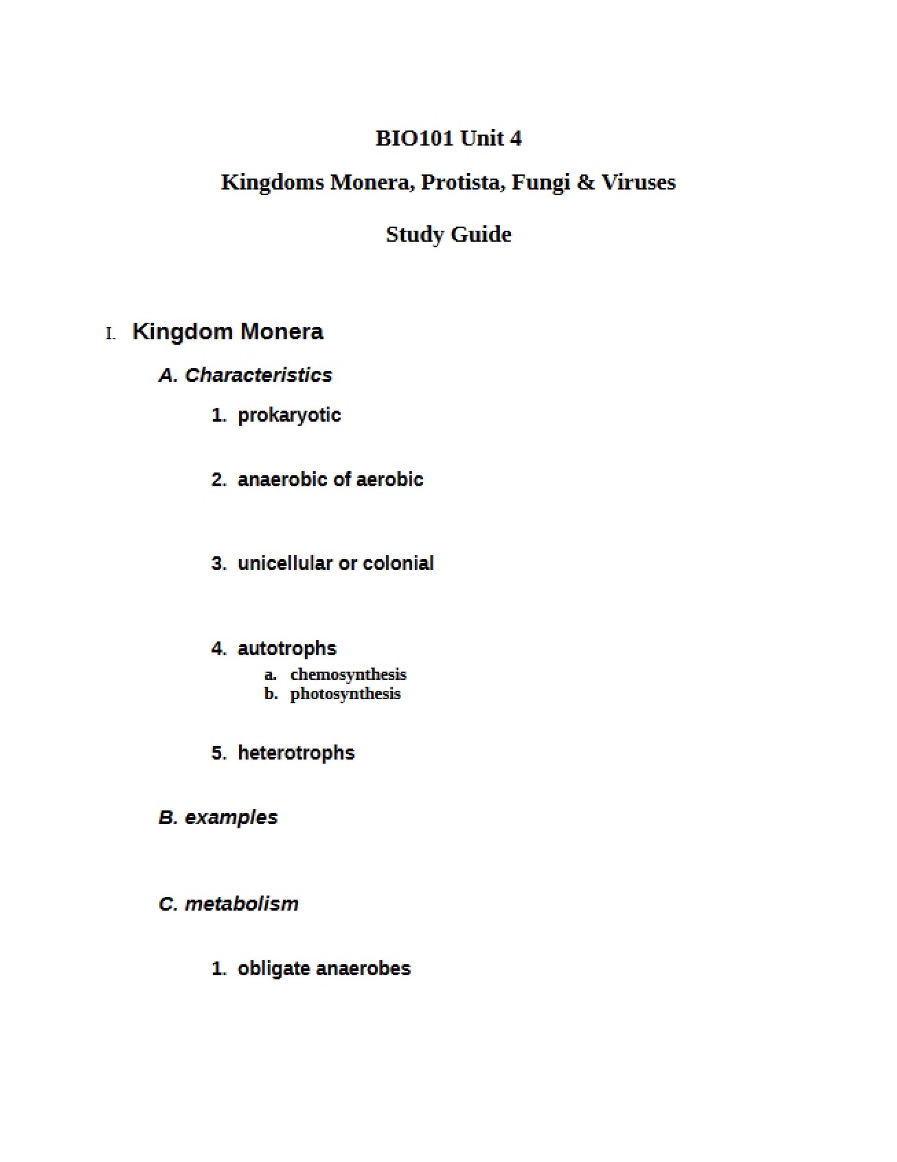 Biology I Study Guide Part 1