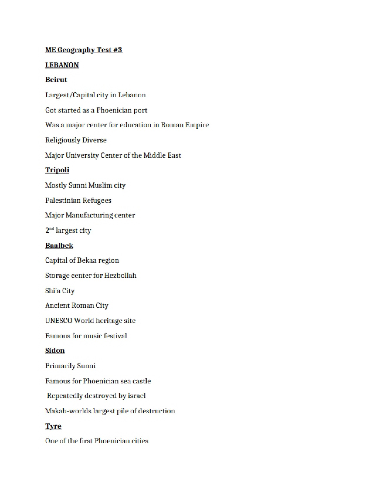 Geography of the Middle East Test Three