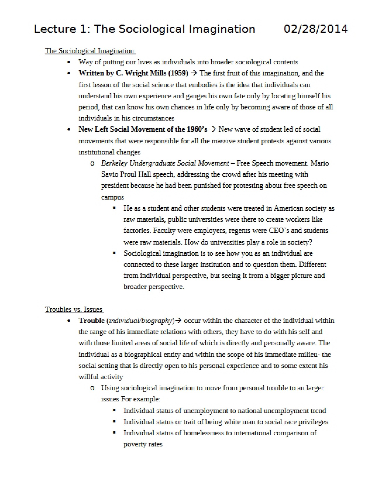 First Lecture The Sociological Imagination Part 1