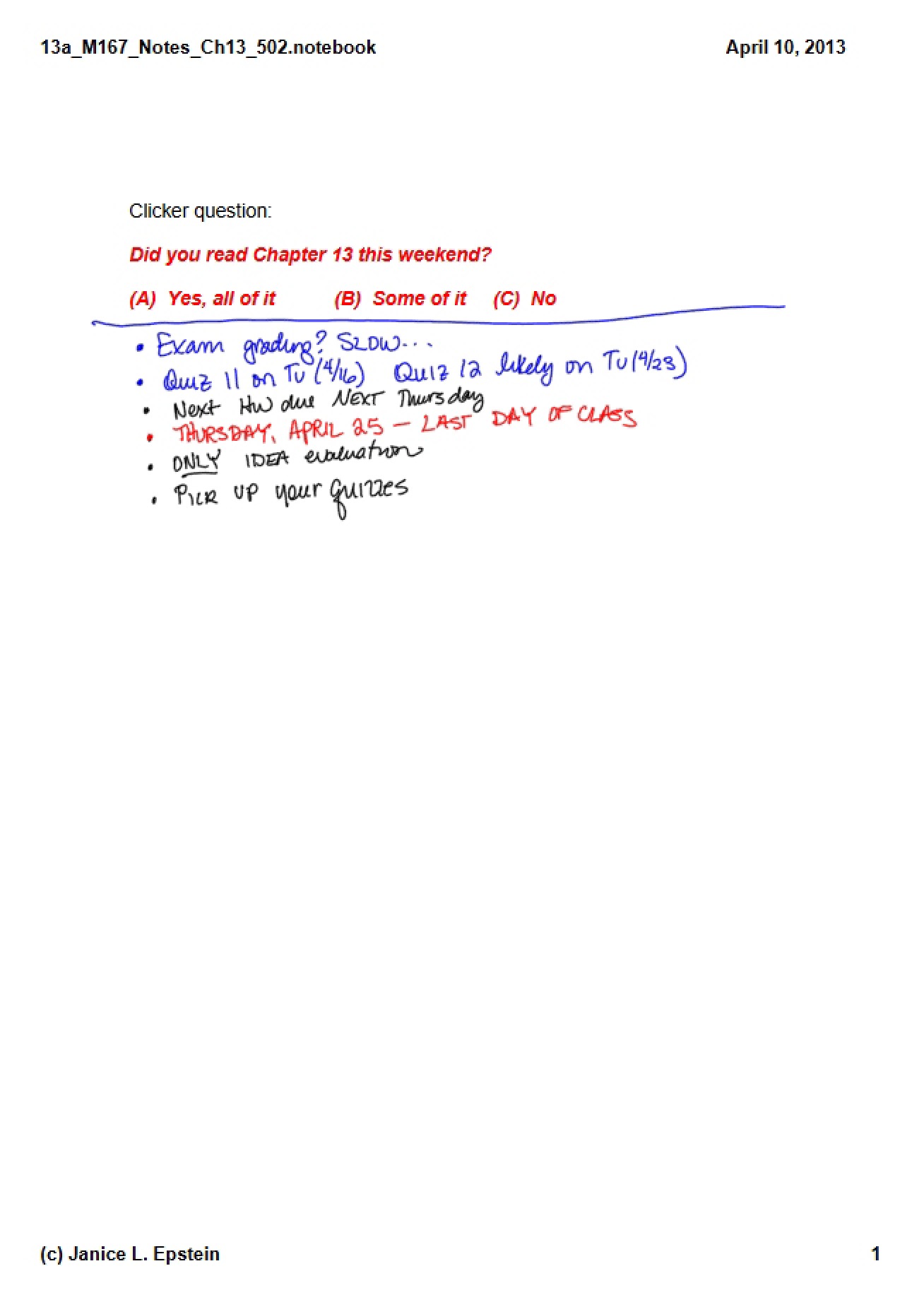 Notes for Math 141 Chapter 13 (M167)