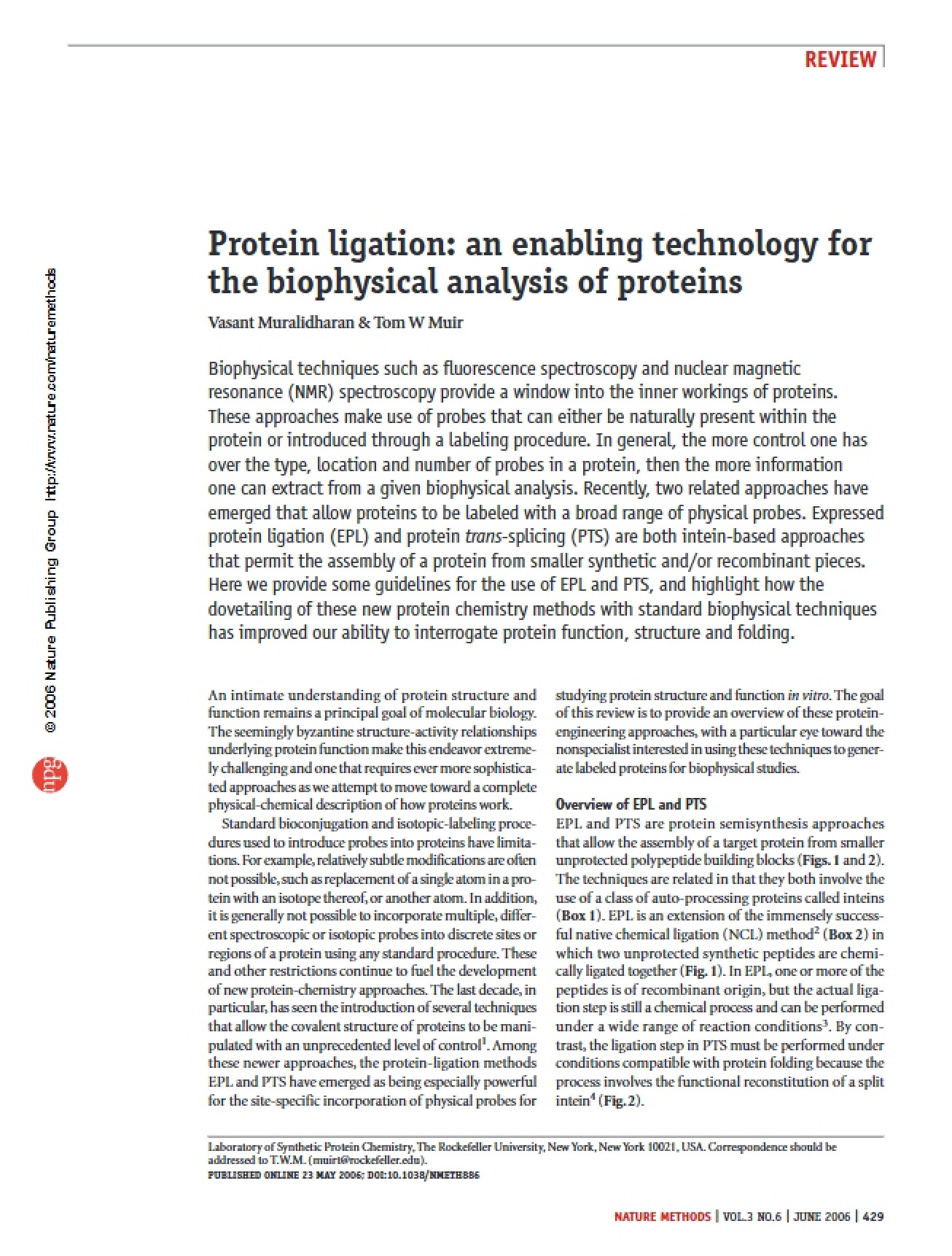 Biophysical Protein Analysis Protein Ligation