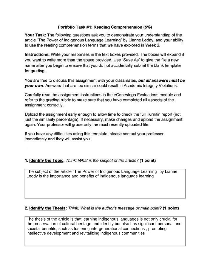 Indigenous Language Learning - Assignment on Benefits and Importance