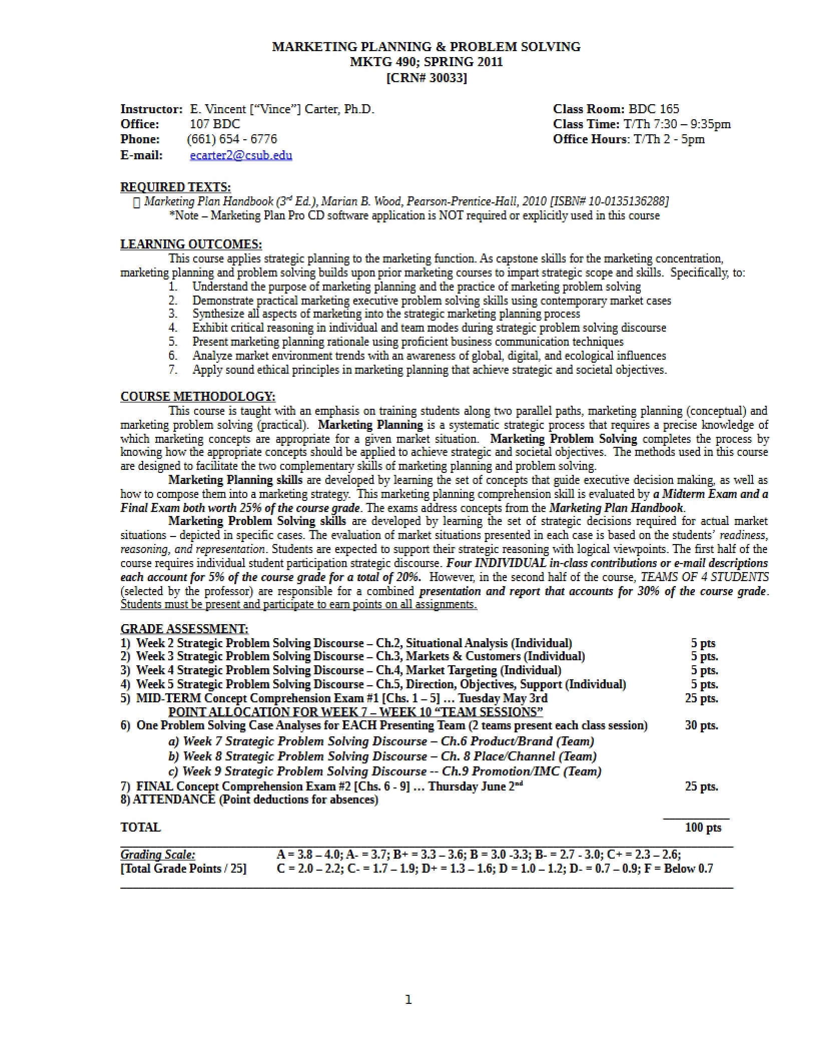 Spring 11 Marketing 490 Syllabus