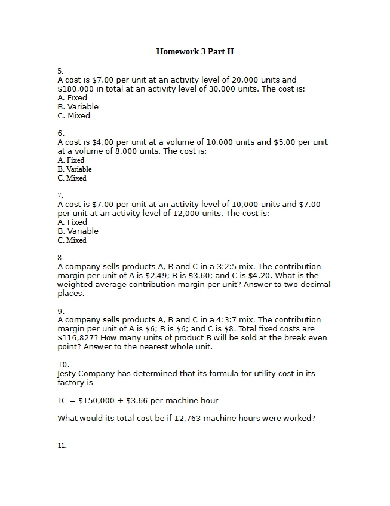 Third Homework Assignment in Managerial Accounting