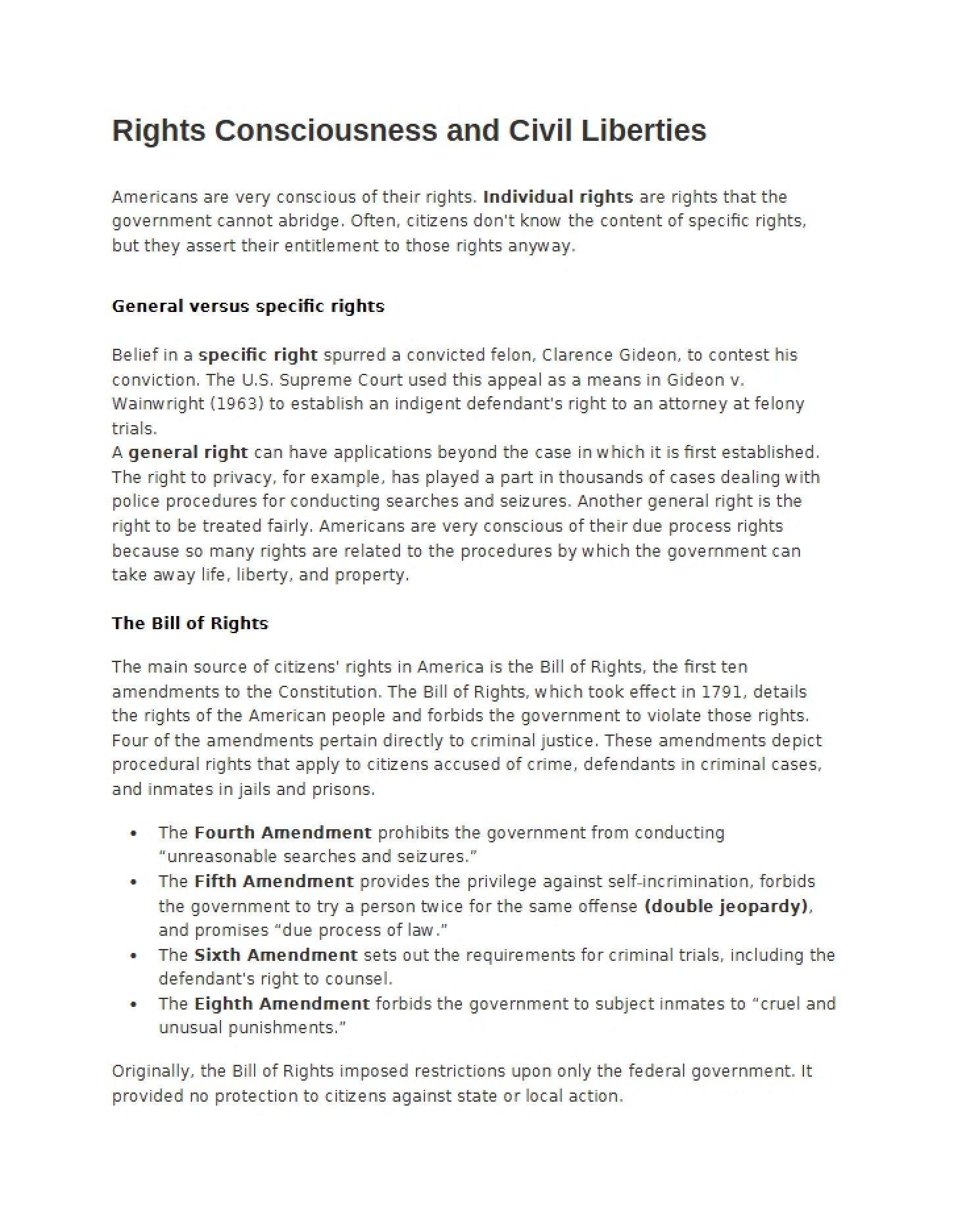 Civil Liberties and Consciousness of Rights