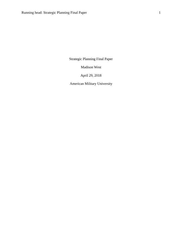 Final Paper - Strategic Planning