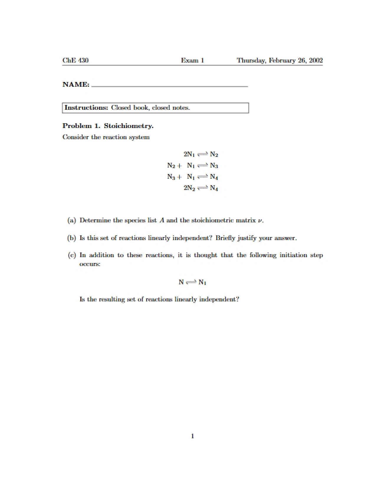 First Exam ChE 430