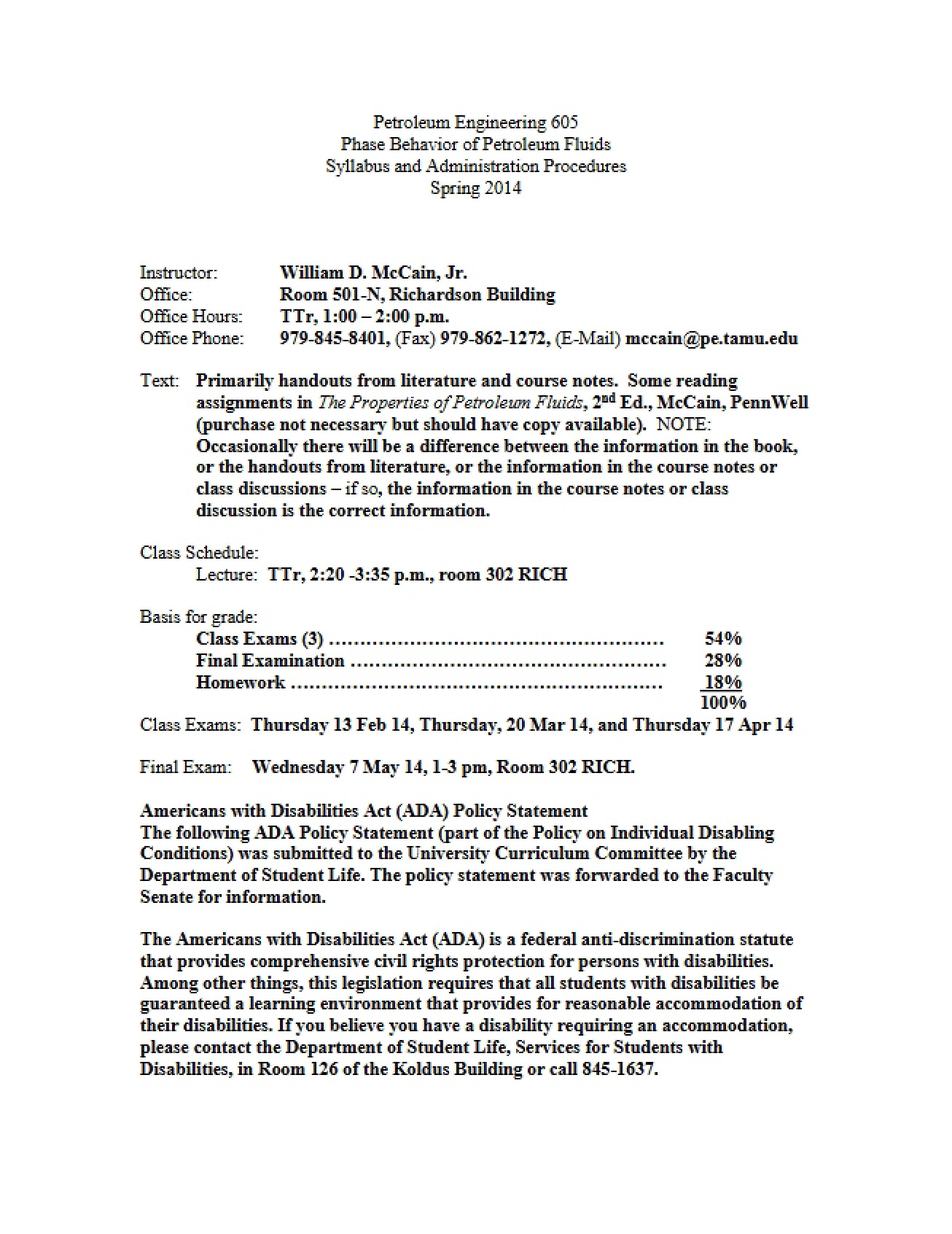 Syllabus for Section 605 (2014, Version A)