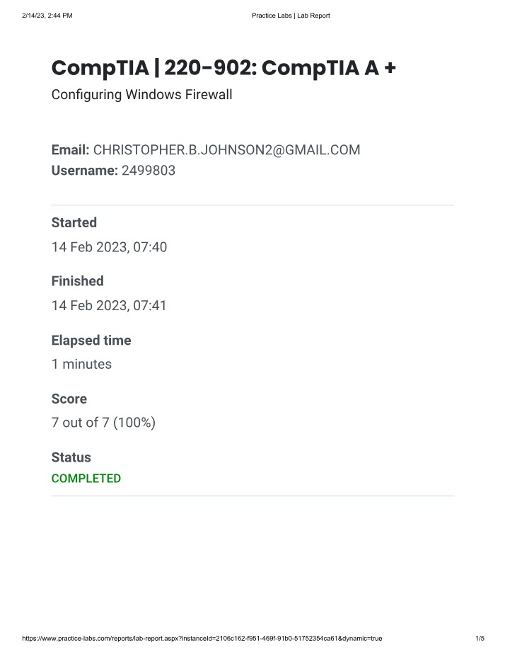 Windows Firewall Configuration - Practice Lab Report