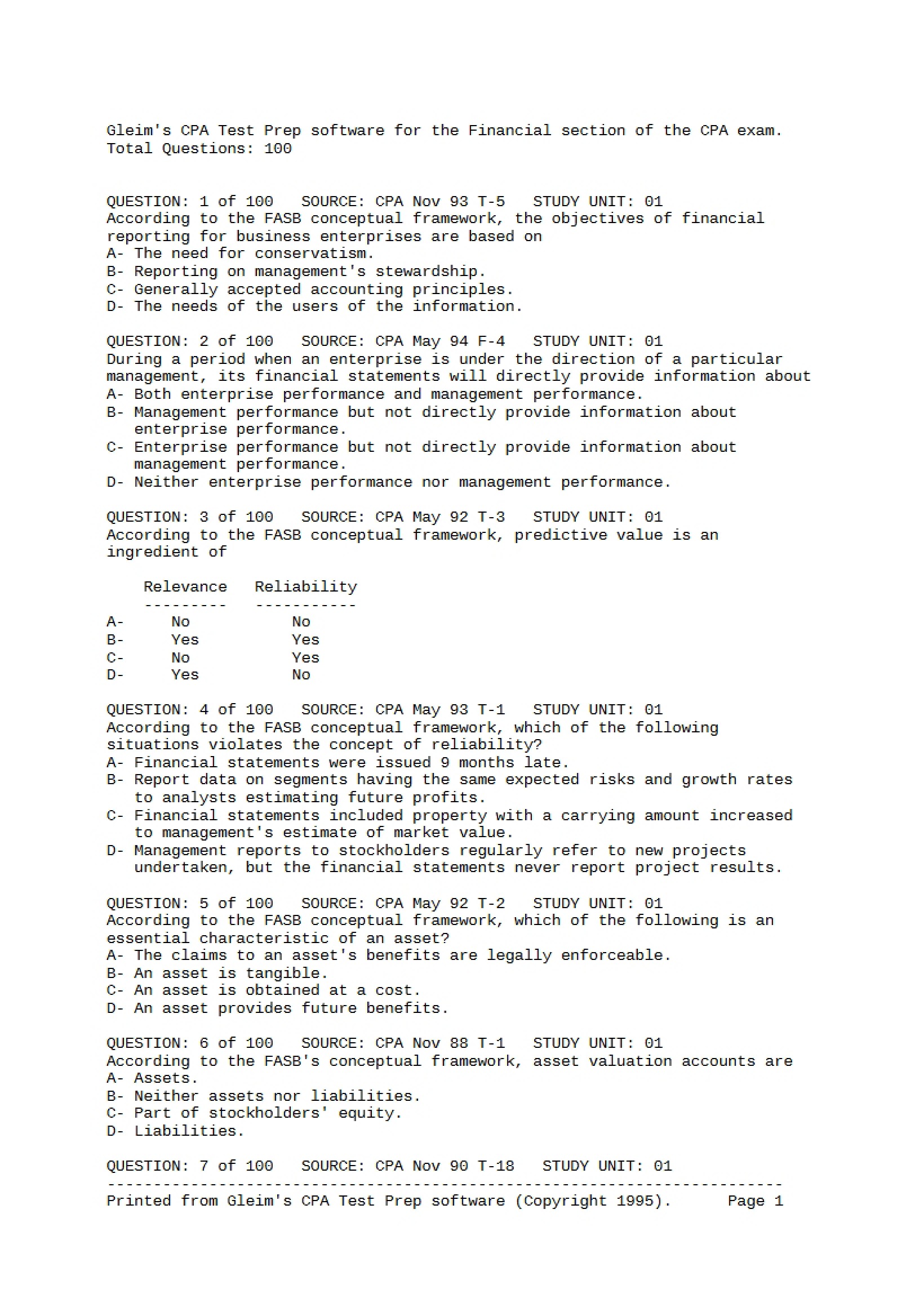 Financial Section of CPA Exam - ACCY 204