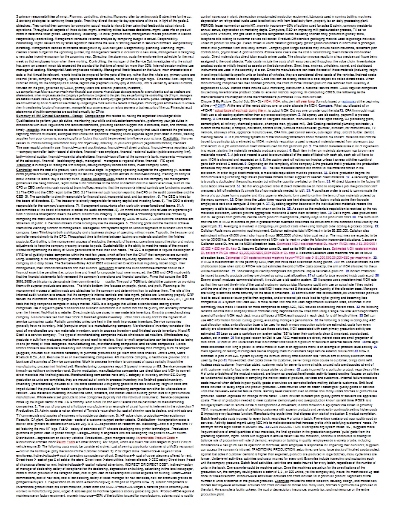 Notes for Managerial Accounting