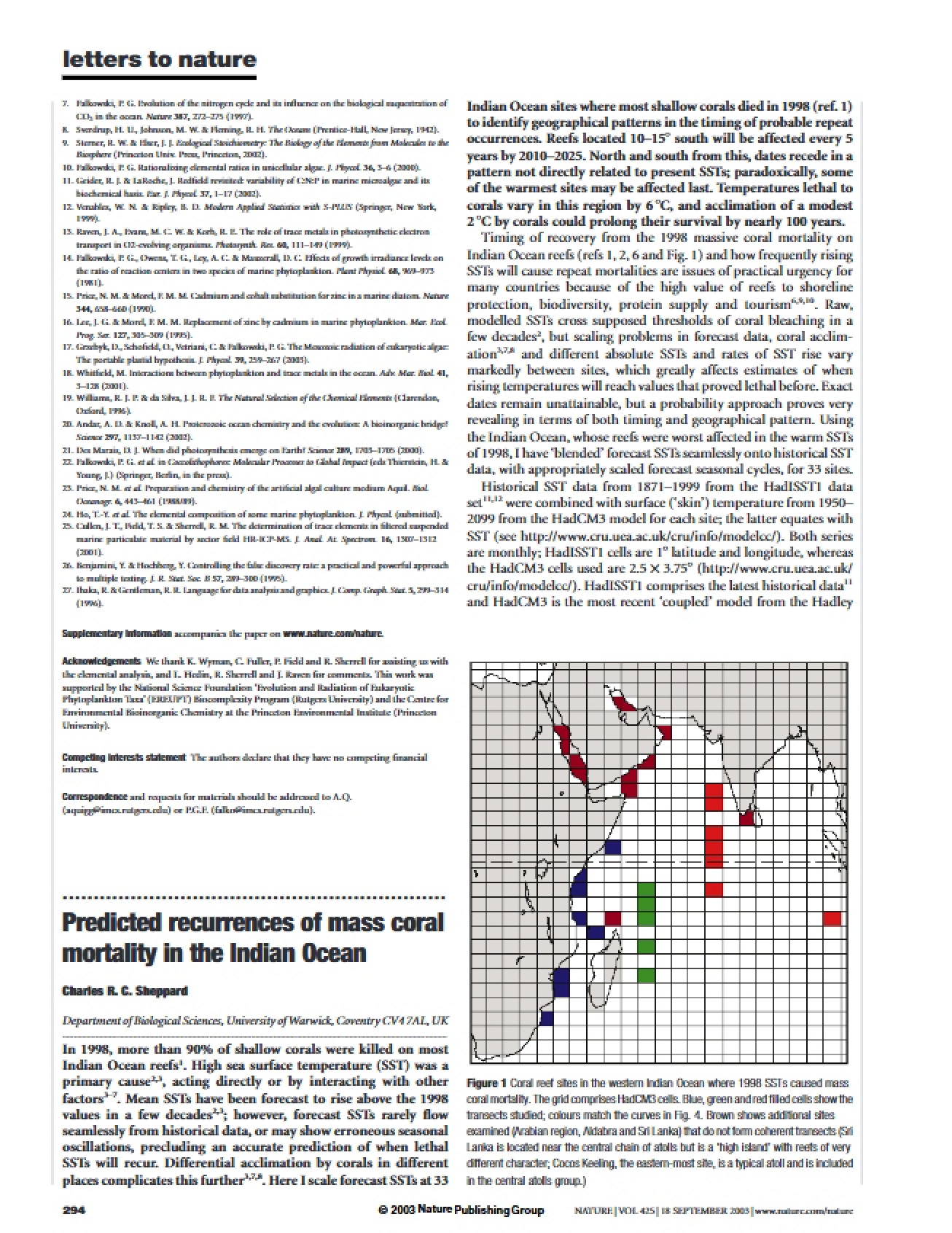 Analysis of Recurrent Coral mortality in the Indian Ocean