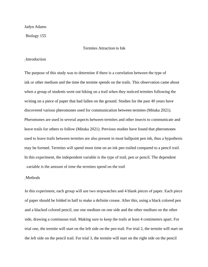 Termite Report by Jadyn Adams