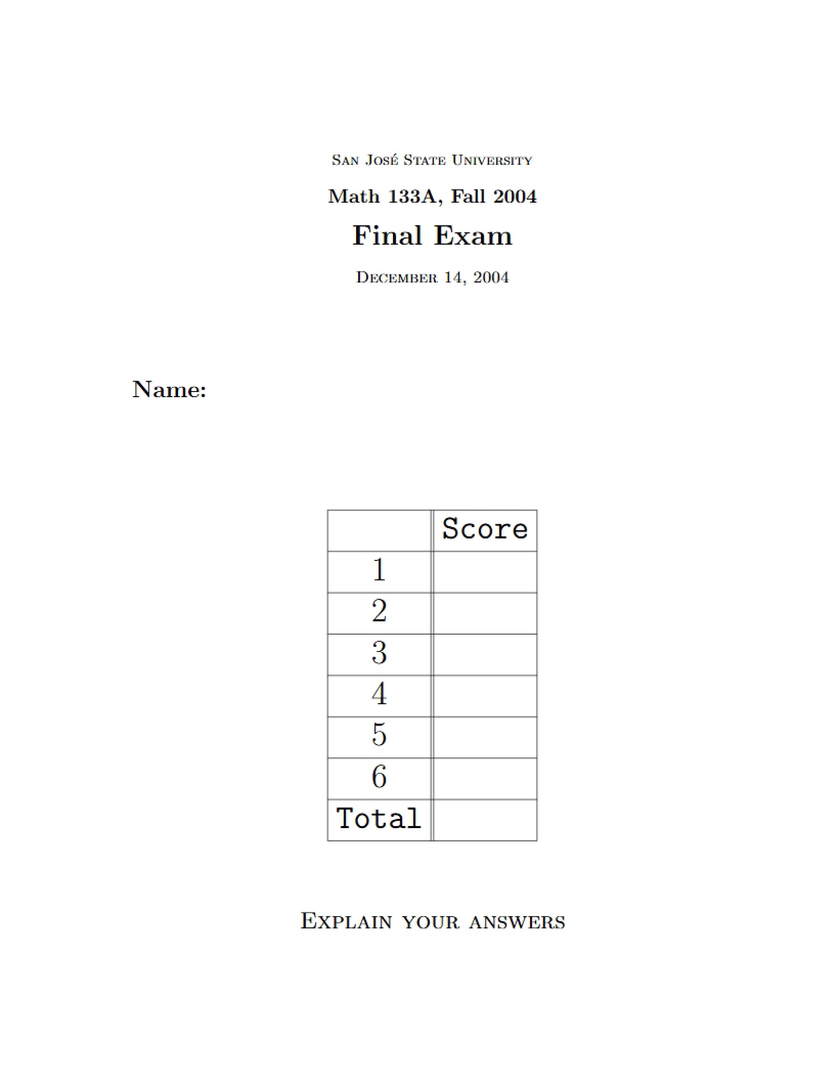 Differential Equations Final Exam