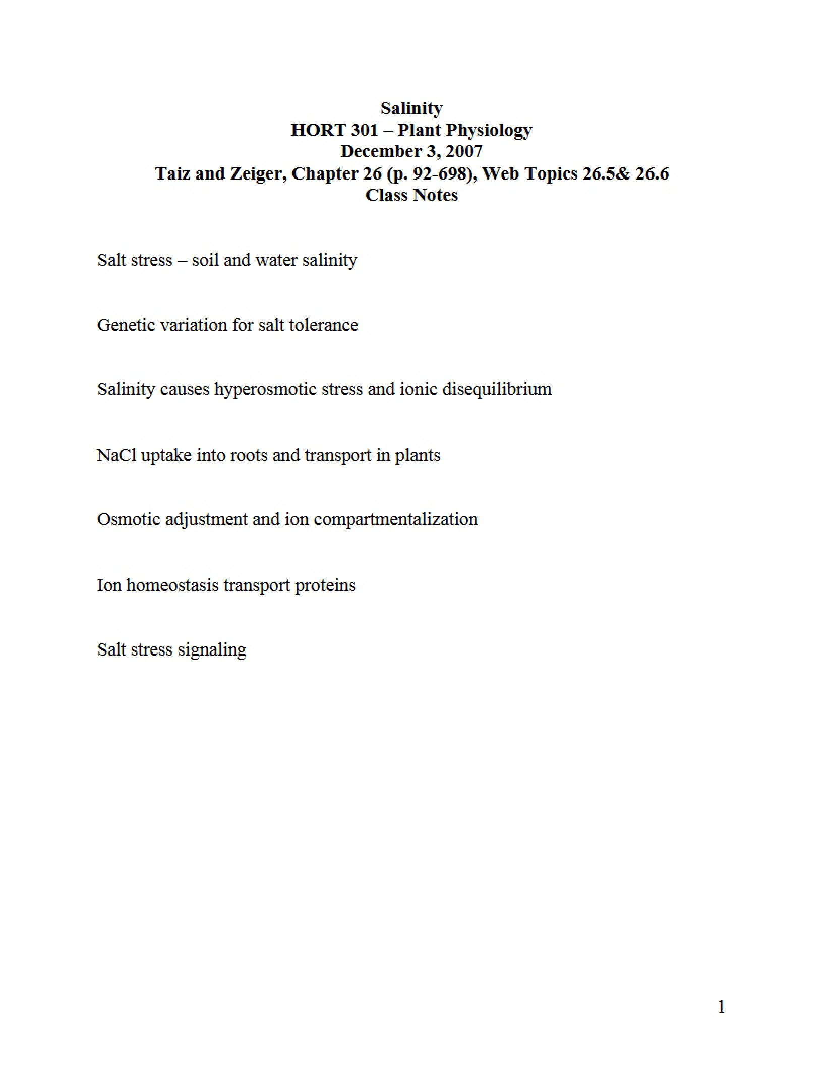 Notes on Salinity