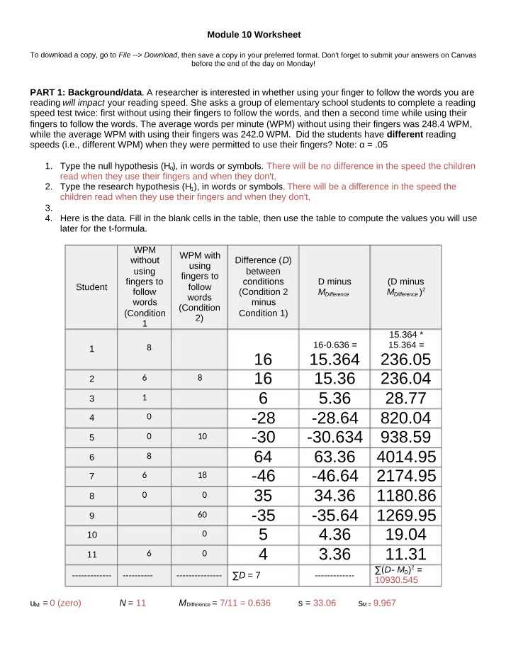 Worksheet for Module 10
