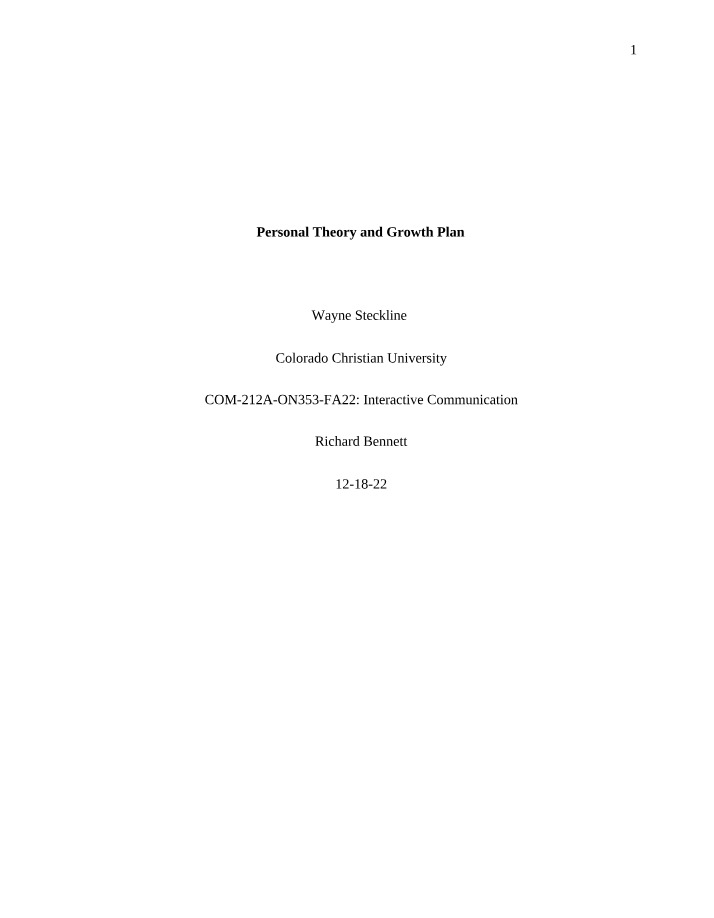 Growth Plan and Personal Theory