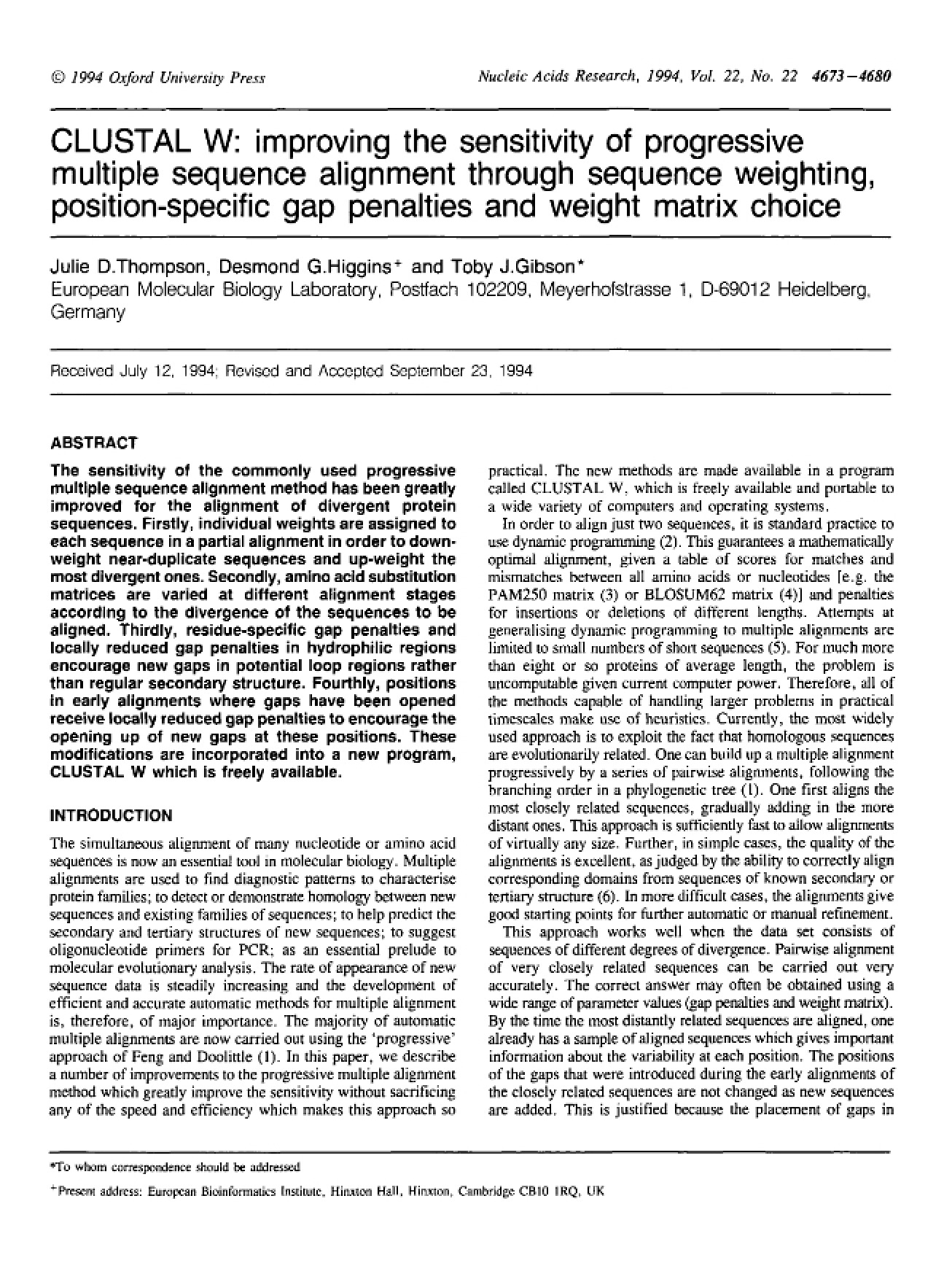 Improving the Sensitivity of Progressive Multiple Sequence Alignment - CS 345