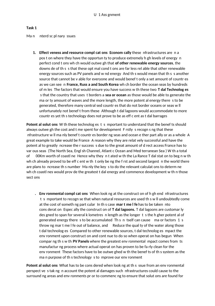 Effectiveness of Tidal Technologies - Interdisciplinary Issues