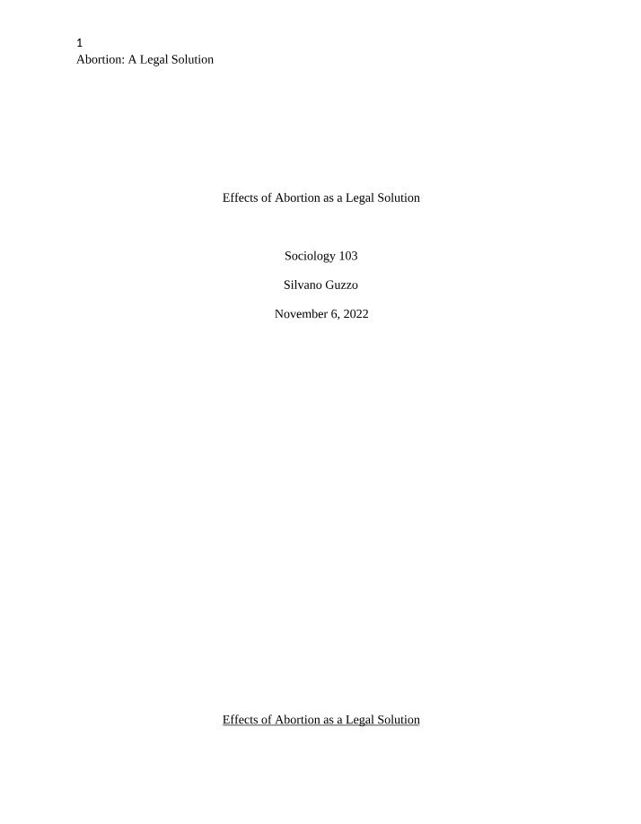 Abortion as a Legal Solution - Effects