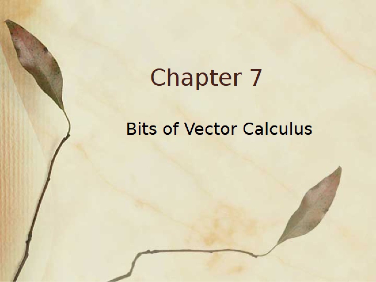 Seventh Chapter An Introduction to Bits of Vector Calculus