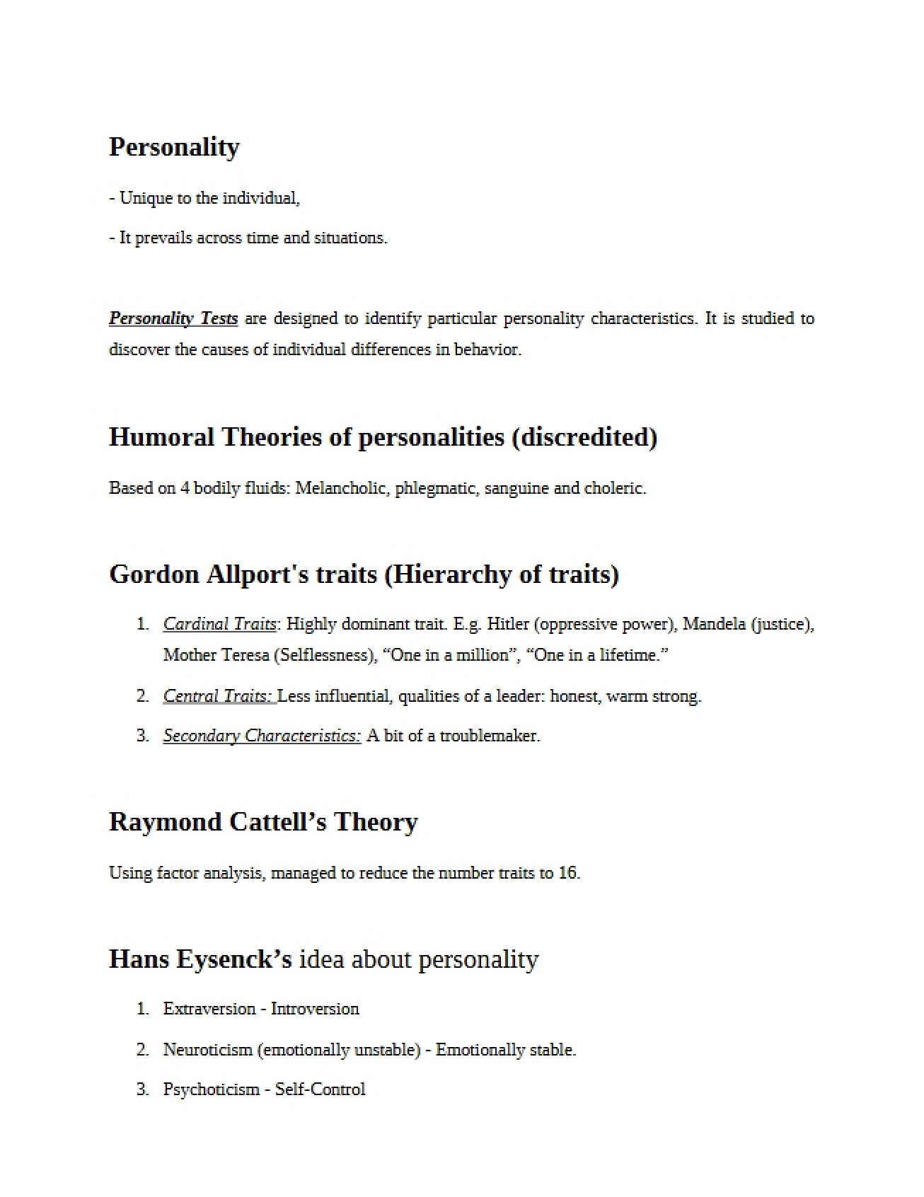 Personality Traits